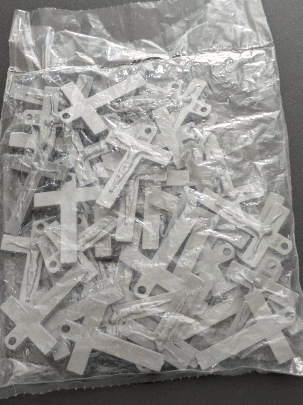 NEW! Silver Plastic Crucifix/Cross Pendants - 2", 50pc
